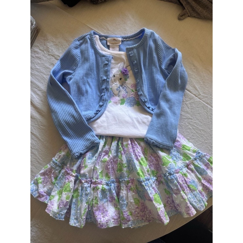 Tommy Bahama Toddler Girl Bunny Tank Top, Floral Tiered Skirt, Ribbed Cardigan 3